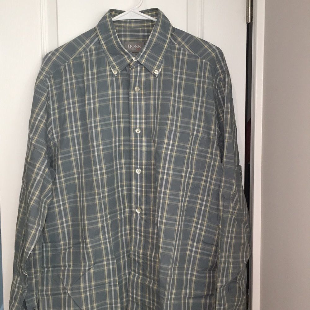 Hugo Boss Sport Green Plaid LS shirt w/hole spot